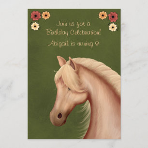 Pretty Palomino and Flowers Horse Birthday Invite
