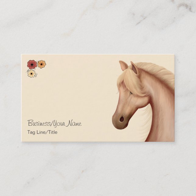 Pretty Palomino and Flowers Horse Business Card (Front)