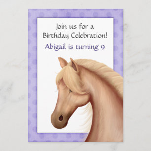 Pretty Palomino Horse Purple Birthday Invitation