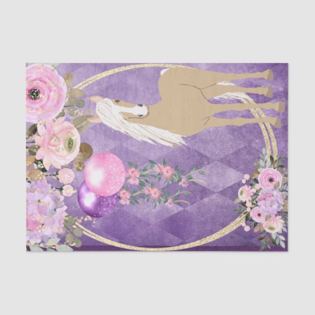Pretty Palomino Pink and Purple Flowers Horse Tissue Paper (Front)