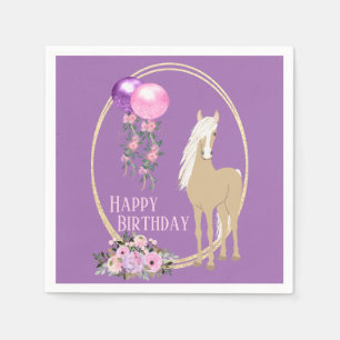Pretty Palomino Pink Purple Flowers Horse Birthday Napkin
