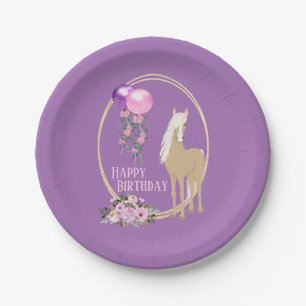 Pretty Palomino Pink Purple Flowers Horse Birthday Paper Plate