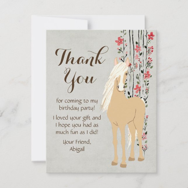 Pretty Palomino Pony and Flowers Horse Thank You Card (Front)