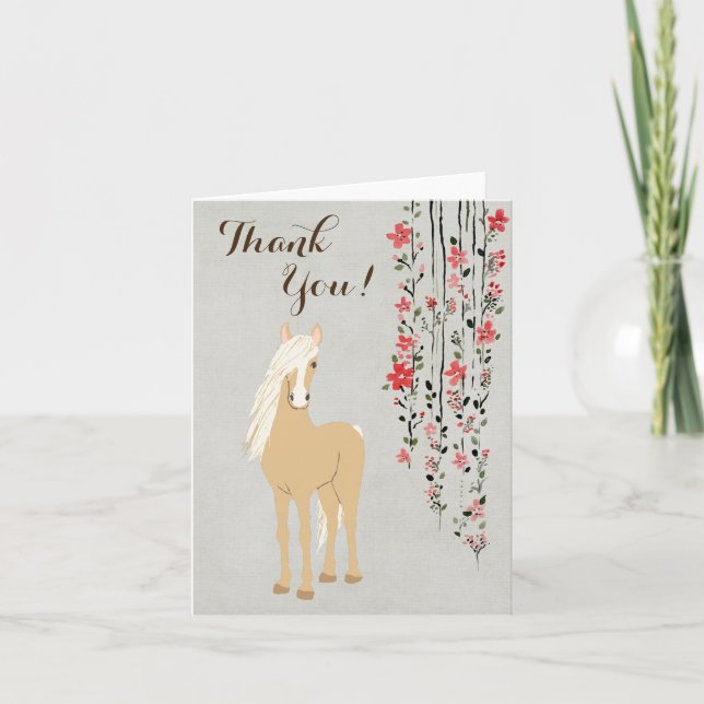 Pretty Palomino Pony and Flowers Horse Thank You Card (Front)