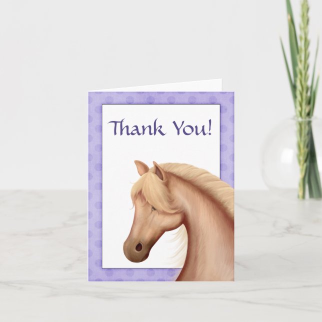 Pretty Palomino Pony with Purple Frame Horse Thank You Card (Front)