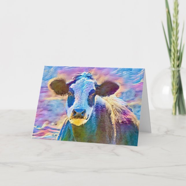 Pretty Panda Cow Colourful Art Note Card (Front)