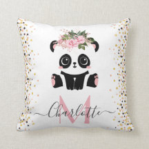Pretty panda floral monogram personalised throw pi