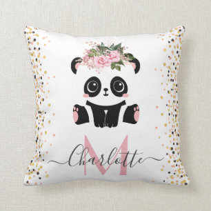 Pretty panda floral monogram personalised throw pi cushion