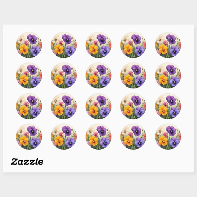 Pretty Pansies Classic Round Sticker (Sheet)
