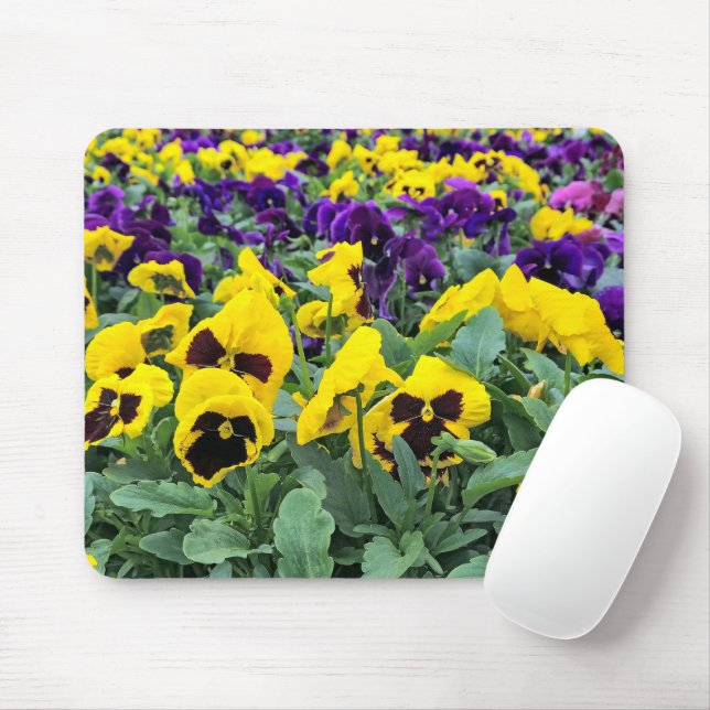 Pretty Pansies In a Greenhouse Mouse Mat (With Mouse)