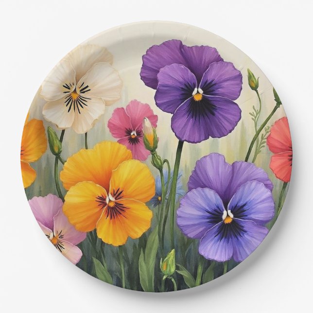 Pretty Pansies Paper Plate (Front)