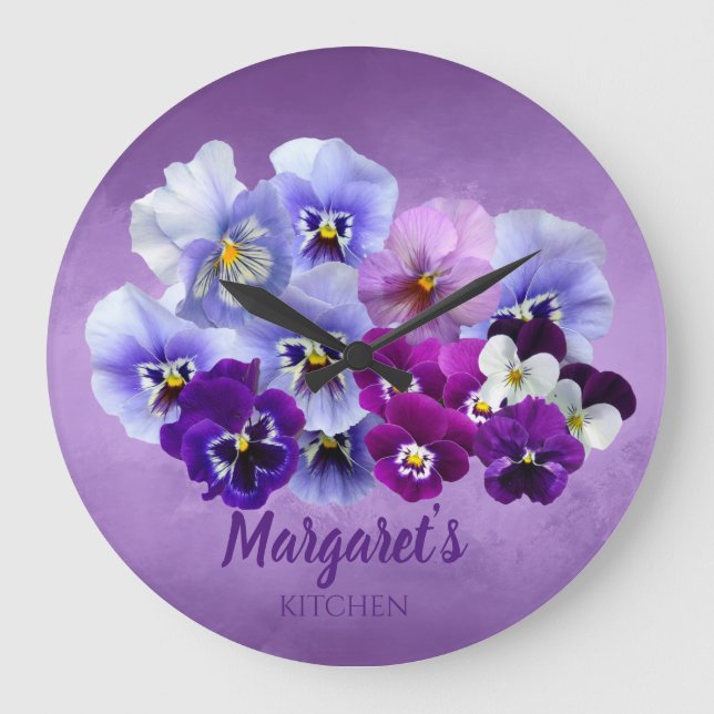 Pretty Pansies Personalised Floral Kitchen Clock (Front)