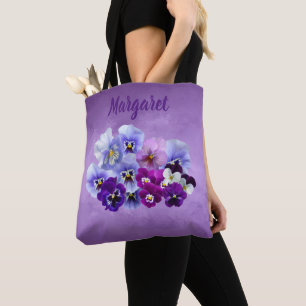 Pretty Pansies Personalised Floral Tote Bag