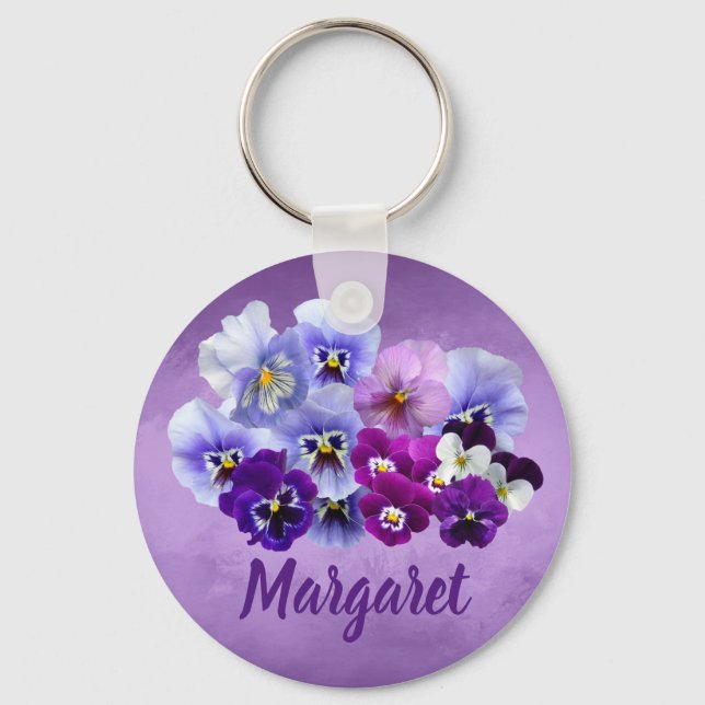 Pretty Pansies Personalised Key Chain Gift (Front)