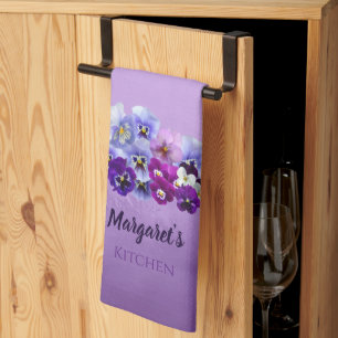Pretty Pansies Personalised Purple Kitchen Towel