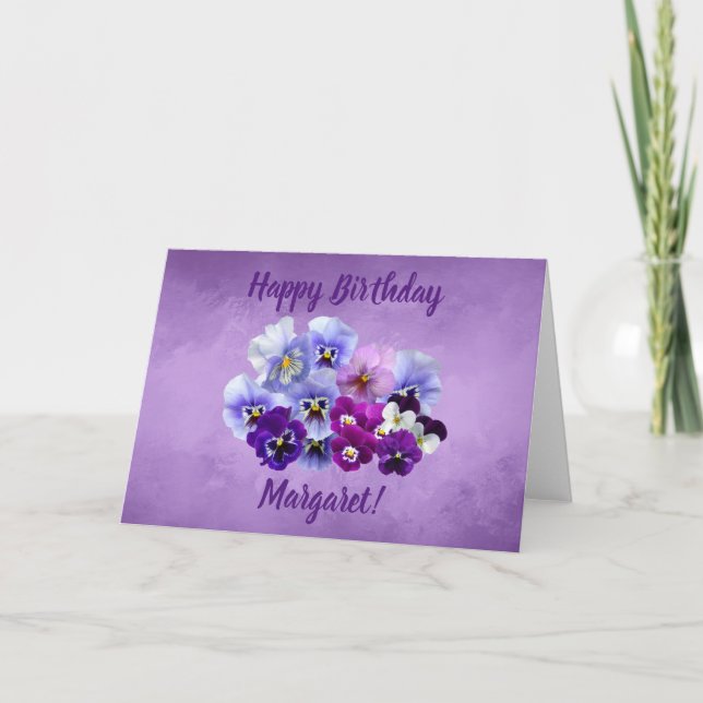Pretty Pansies Personalized Happy Birthday Card (Front)