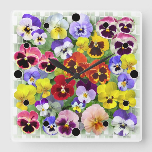 Pretty Pansies Square Wall Clock (Front)