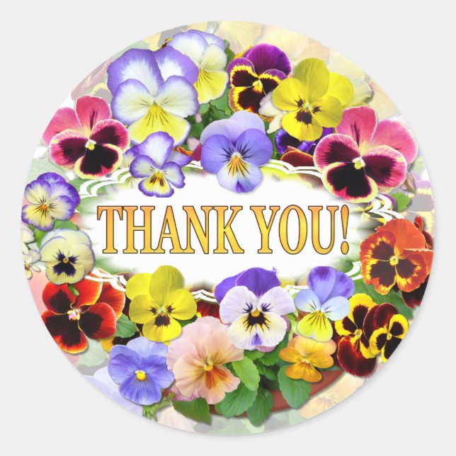 Pretty Pansies Thank You Classic Round Sticker (Front)