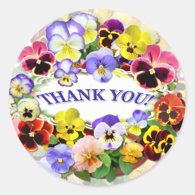 Pretty Pansies Thank You Classic Round Sticker (Front)