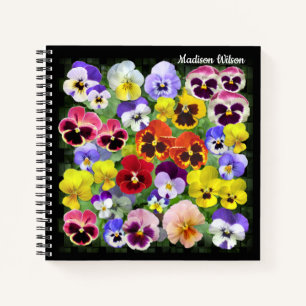 Pretty Pansy Collage Custom Name Notebook