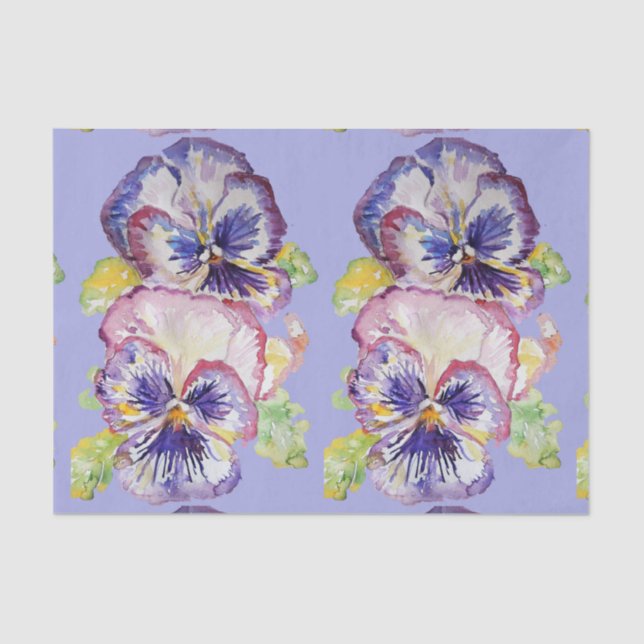 Pretty Pansy Flower Floral Lavender Pattern Tissue Paper (Front)
