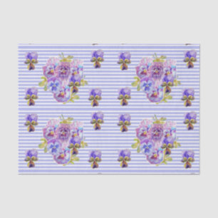 Pretty Pansy Flower Floral Lavender Stripe Pattern Tissue Paper