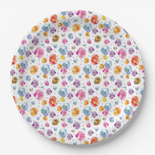Pretty Pansy Summer Floral Illustration Pattern Paper Plate