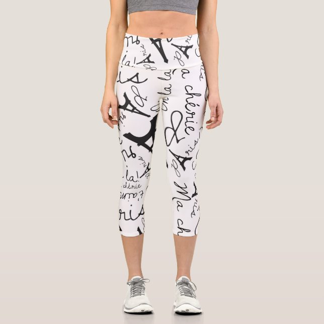 Pretty Paris Chic Black and White Capri Leggings (Front)