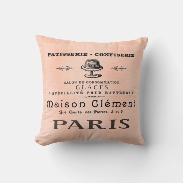 Pretty Paris French Patisserie Antique Art Pillow (Front)