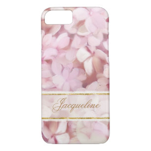 Pretty Parisian Style Blush Pink Hydrangea Glitter iPhone 8/7 Case