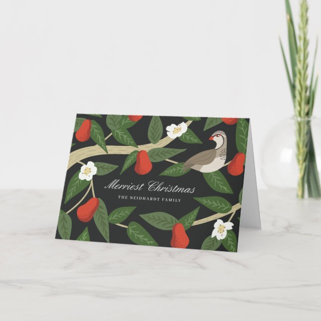Pretty Partridge in a Pear Tree Christmas Holiday Card (Front)