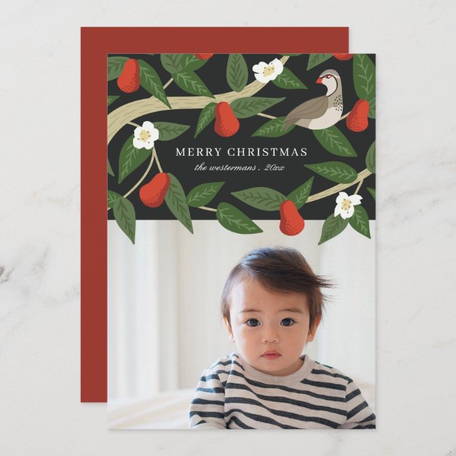 Pretty Partridge in a Pear Tree | Photo Christmas Holiday Card (Front/Back)