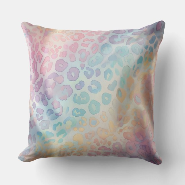 Pretty Pastel Accents | Rainbow Leopard Print Cushion (Front)