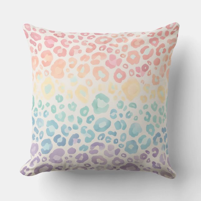 Pretty Pastel Accents | Rainbow Leopard Print Cushion (Front)