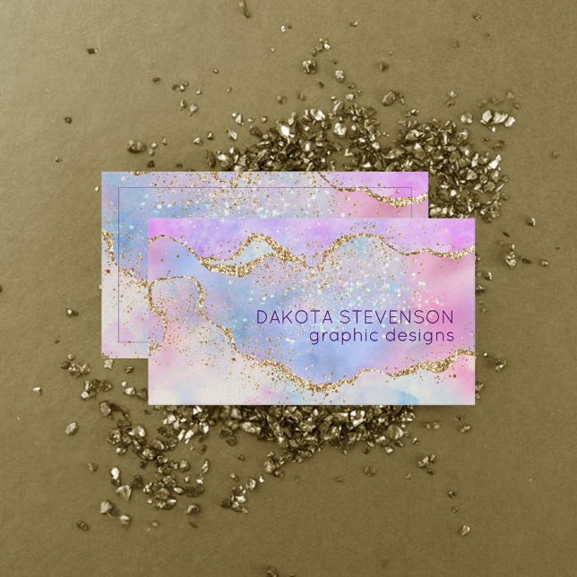 Pretty Pastel Agate | Gold Glitter Vein Watercolor Business Card (Creator Uploaded)