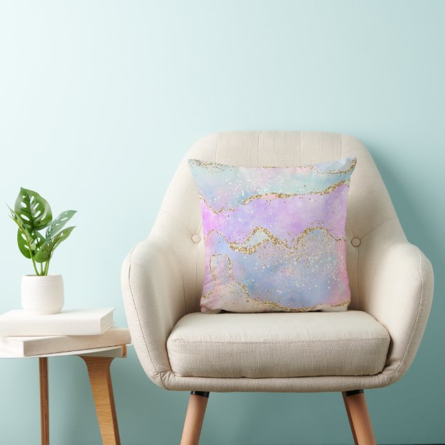 Pretty Pastel Agate | Gold Glitter Vein Watercolor Cushion (Chair)