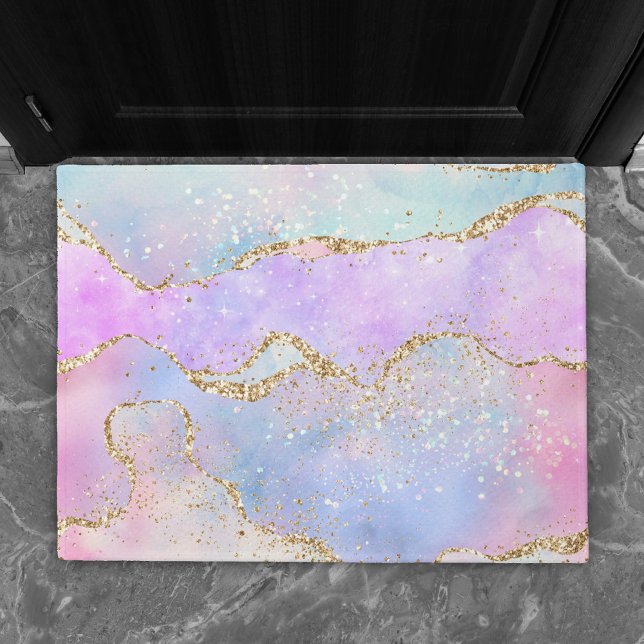 Pretty Pastel Agate | Gold Glitter Vein Watercolor Doormat (Creator Uploaded)
