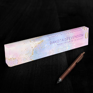 Pretty Pastel Agate   Gold Glitter Vein Watercolor Nameplate