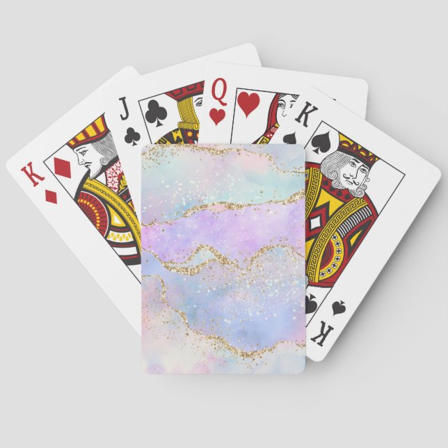 Pretty Pastel Agate | Gold Glitter Vein Watercolor Playing Cards (Back)