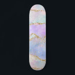 Pretty Pastel Agate | Gold Glitter Vein Watercolor Skateboard<br><div class="desc">Beautiful and sophisticated mottled watercolor agate stone in a soft pastels with faux metallic foil and glitter veins in a subtle, marble palette. This gorgeous feminine hand-painted gradient adds the perfect pop of color. From the "Modern Watercolor Marbles" collection, this design features abstract fluid swirls creating a cool pattern accented...</div>