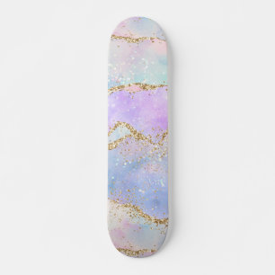 Pretty Pastel Agate   Gold Glitter Vein Watercolor Skateboard