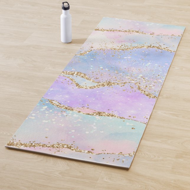 Pretty Pastel Agate | Gold Glitter Vein Watercolor Yoga Mat (In Situ)