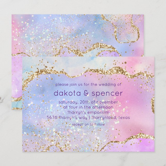 Pretty Pastel Agate | Rainbow Watercolor Wedding Invitation (Front/Back)