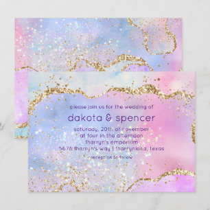 Pretty Pastel Agate   Rainbow Watercolor Wedding Invitation
