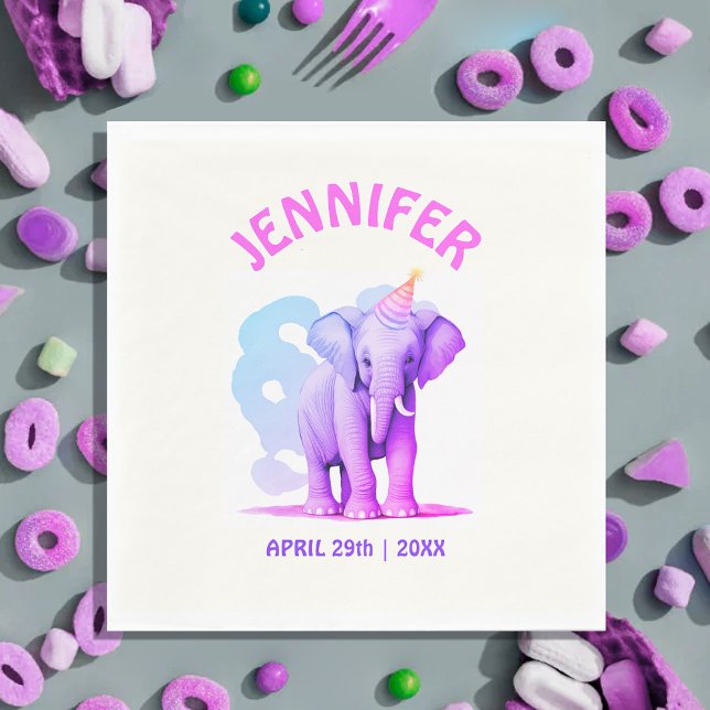 Pretty Pastel Baby Pink Purple Elephant Watercolor Napkin (Creator Uploaded)