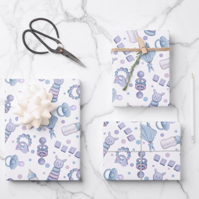 Pretty Pastel Blue Baby Boy Wrapping Paper Sheet (Front)