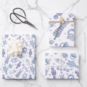 Pretty Pastel Blue Baby Boy Wrapping Paper Sheet