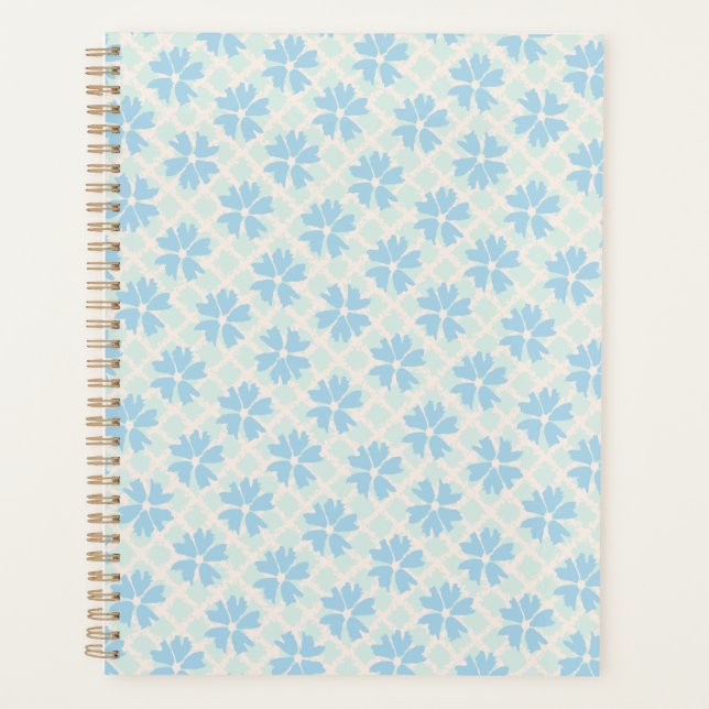 Pretty Pastel Blue Floral Pattern Planner (Front)