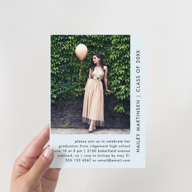 Pretty Pastel Blue Two Photo Graduation Party Invitation (Creator Uploaded)