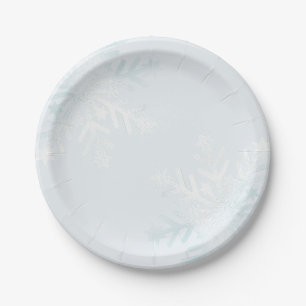 Pretty Pastel Blue Winter Quince Snowflakes Paper Plate